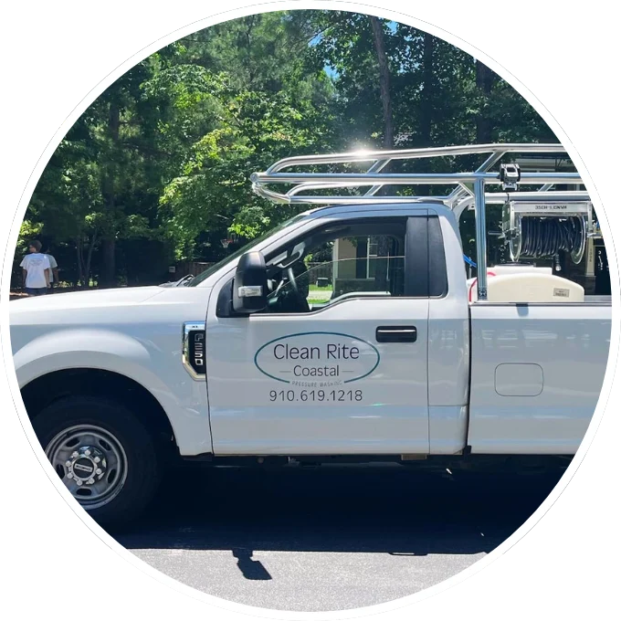 Clean Rite Coastal truck parked outdoors, specializing in pressure washing Wilmington NC. Contact number visible on the vehicle's door.